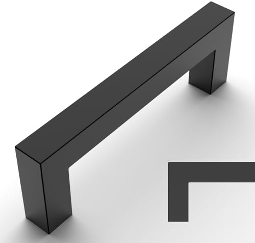 Amerdeco 10 Pack Matte Black Cabinet Pulls 3.75 Inch(96mm) Hole Centers Kitchen Cabinet Handles Cabinet Hardware Cupboard Handles Square Drawer Pulls