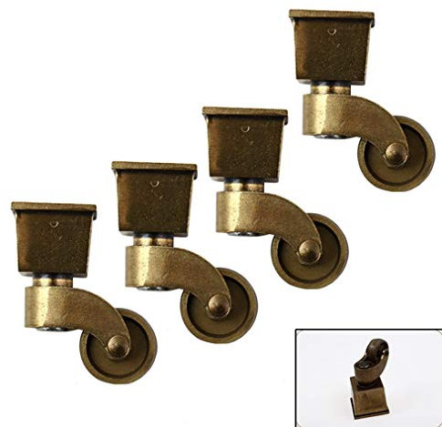 Rueda giratoria de nailon retro, rueda cuadrada para muebles, estilo vintage de bronce, giratoria de 360 grados, silenciosa para muebles, silla giratoria, muebles pequeños, 4 piezas (29 mm/1) (bronc