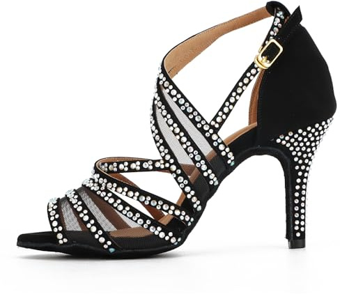 Taoyoule Scarpe da Ballo Latino per Donna Salsa Glitter Ballo da Sala Tacchi con Strass Scintillanti Samba Sandali da Ballo Professionali per Feste di Matrimonio Tacco da 8.5 cm