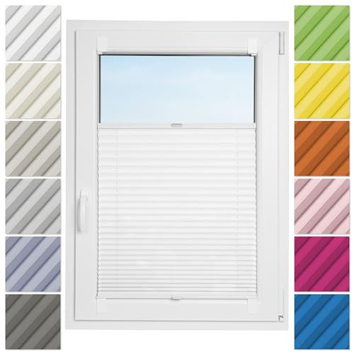 Estika Plissee ohne Bohren zum Kleben - 130cm Brite x 120cm Höhe - Weiß - Selbstklebende Montage, Modern sichtschutz für Fenster, Jalousien Fenster ohne Bohren