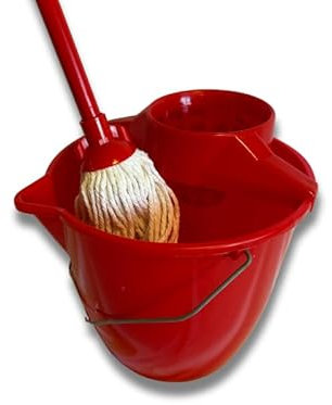 Kit complet lave sol | Seau essoreur rond 12L | Anse en métal et essoreur en plastique rouge | Mop Vis Italienne avec Manche Métallique Plastifié de 120 cm | VC6620