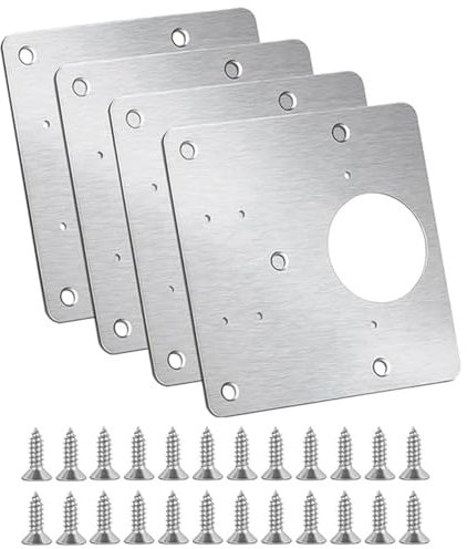 hzkais Hinge Repair Plate Kit, Stainless Steel, 5 Holes, Surface Mount, Polished Finish, Cabinet/Cupboard Door Hinge Repair Plate with Screws (4 Sets)