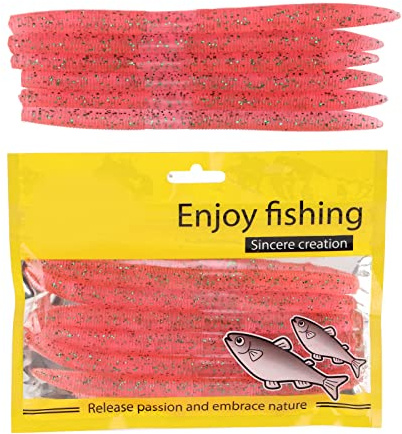 Noodle Worm Fishing Bait Bite Resistant PVC Soft Maggot Earthworm Artificial BaitDark Red Worms Plastic Environment Strong Temptation Bait 6pcs (Pink)