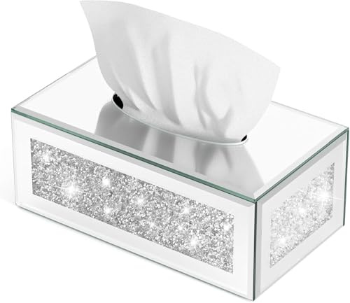 Silver Luxury Bling Taschentuchbox, 25 cm, Glaskristall, zerkleinerter Diamant, rechteckig