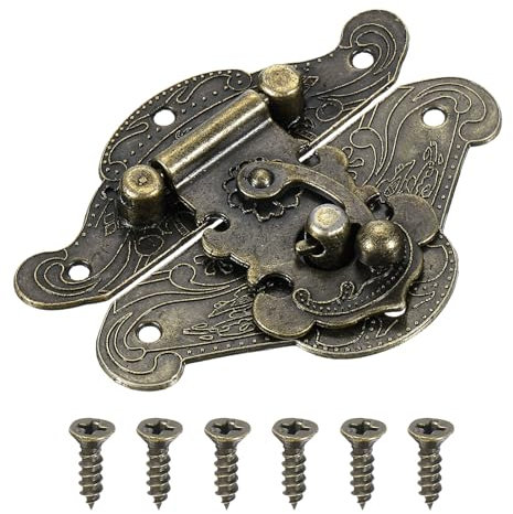QUARKZMAN Antike Verschlüsse Embossing Latch Haspe mit Schrauben, Vintage Antik-Verschlüsse Knebelverschluss für Vorhänge-Schloss Schlösser Truhen Kisten Schieber Holzkiste Koffer 82 x 65 mm