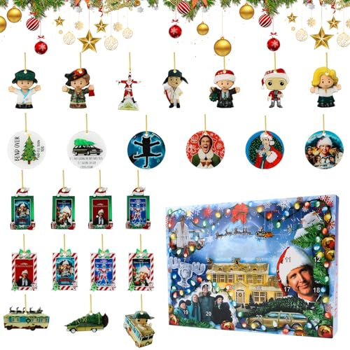 Fonyet National Lampoon's Christmas Adventskalender 2024 Christmas Adventskalender 24 Tage Weihnachts Hängendes Ornament Countdown Kalender für Erwachsene und Kinder (Stil B)