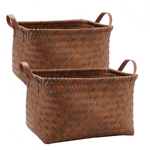 woven storage basket、large wicker storage baskets、baskets for shelves、dirty clothes basket 2-piece set (size: 38x26x25)
