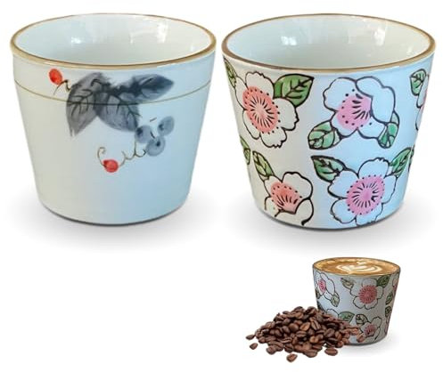 Tianher Tazze da Caffe, 2x200ml Tazze da Espresso Senza Manico in Ceramica,per Espresso, Moka, Macchiato, latte, tè, Regalo Perfetto per Donne e Uomini