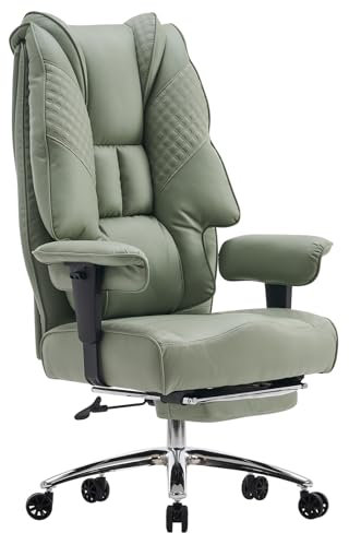 EXCEBET Ergonomic Office Chair – High Back PU Leather Executive Desk Chair with Adjustable Armrests, Swivel Computer Chair for Home Office, Heavy Duty Support up to 400 lbs (Light Green-1)