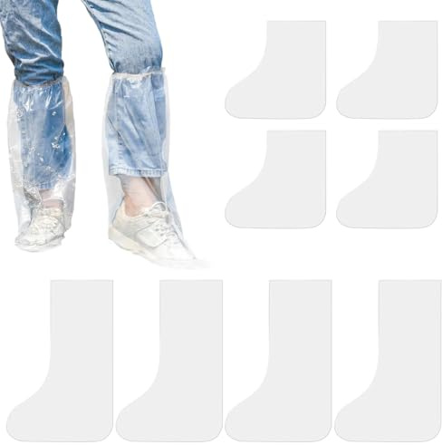 8 pezzi Copriscarpe, usa e getta, impermeabile, Copriscarpe usa e getta in plastica trasparente antiscivolo per le giornate di pioggia, 4 lunghi e 4 corti
