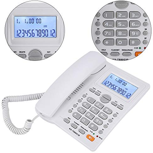 Téléphone Fixe Mural, Ensemble D'extension à Double Port, Téléphone Filaire avec Affichage de L'identification de L'appelant et Haut-Parleur Blanc (White)