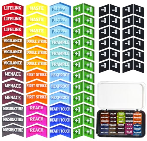 60 STÜCK MTG-Schlüsselwort-Zähler Buff Fähigkeiten Zähler-Token mit Box für Magic The Gathering, MTG, TCG, Kartenspiel-Zubehör (mehrfarbig, 60)