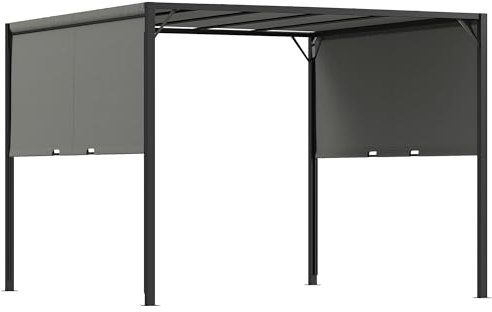 Outsunny 3 X 3 Meters Pergola with Sliding Roof, Garden Gazebo with Adjustable Sun Shade Canopy and Steel Frame, Charcoal Grey