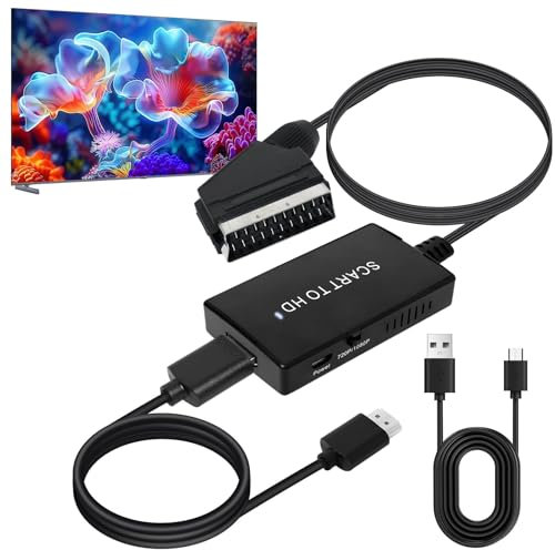 GBULTR Adaptateur Péritel vers HDMI avec Câble HDMI, Convertisseur Audio Vidéo Full HD 720P/1080P, Commutateur de Signal pour TV, Moniteur, X-Box, PS3, Lecteur DVD, Sky, STB – Noir