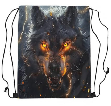 Tunnelzug Gymsack Wolf Klapprucksack Unisex Schuhbeutel Kinder Gymnastikbeutel, Für Strand, Schwimmen, Yoga, 36x42cm