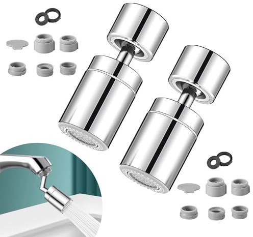 2 PCS Kitchen Tap Spray Head, 360° Swivel Sink Faucet Aerator with 2 Functions Modes Universal Faucet Sprayer Attachment Water Saving Splash-Proof for Kitchen Bathroom, FM22/M24
