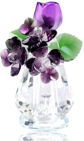 Arikyrist Kristall Lila Blumenstrauß Figuren Geschenke für Frauen Blumenornament | Kristall Lila Rose Blume Figuren Handgemachte Blumen Geschenke für Mama Frau Freundin Glas Blumenstrauß Ornamente für Zuhause