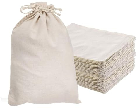 Intckwan 16 Stück Baumwollbeutel zum Bemalen Jumbo (25x30cm), DIY Stoffbeutel mit Zugband, Leere Stoffbeutel für Graffiti, Stickerei | Ideal für Hochzeit, Taufe, Adventskalender, Geschenke