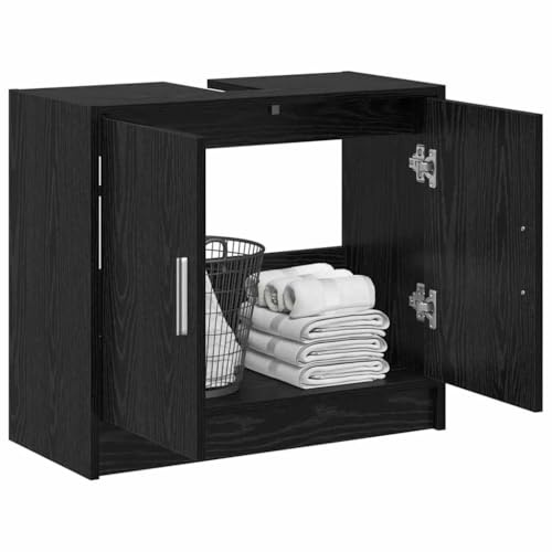 vidaXL Cabinet de Lavabo Chêne Noir 63 x 29 x 55 cm Bois d'ingénierie, Rangement Rustique pour Salle de Bain, Meuble en Bois Rectangulaire sous Évier, Compact et Pratique !