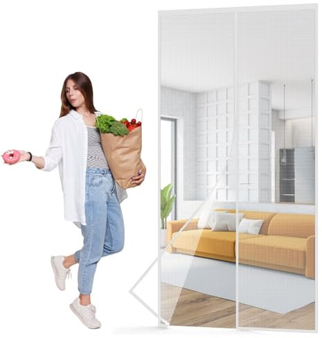 Zanzariera per Porta Finestra Grande 130x250cm Bianco Tenda Magneti gatti in rete anti zanzara del balcone della zanzariera