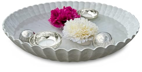 matches21 HOME & HOBBY Mini étang complet avec pot de fleurs de 35 cm de diamètre en gris strié avec boules flottantes et photophores argentés