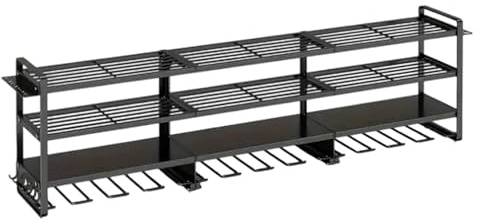 SUJOSAJU Versatile 4-Tier Power Tool Storage Rack, Wall Mounted Organiser for 12 Drills & Batteries - Space Saving Garage Tool Holder for Cordless Equipment