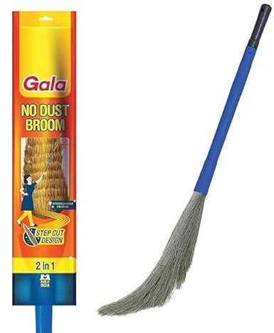 EasyClean No Dust Floor Broom, Traditional Indian Jhadu, Broom Stick For Floor And Ceiling Cleaning, Multipurpose And Washable, Long Handle Cleaning Supplies Plastic Stick - Blue