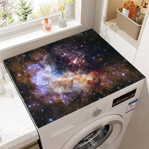 Odot 3D Tapis de Protection pour Dessus de Machine à Laver, Antidérapant Housse de Machine à Laver pour Sèche-Linge Buanderie Réfrigérateur Cuisine (Galaxie,50x50cm)