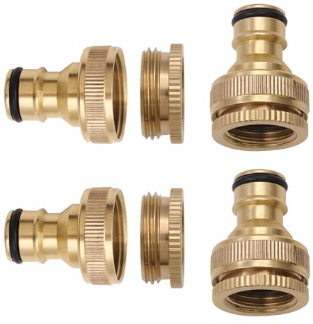 4 piezas Conector de Manguera de Latón 2 en 1 de 1/2 y 3/4 Adaptador Manguera de Grifo y Jardín Conector Rapido de Jardín Roscado para Accesorios de Cocina Jardin