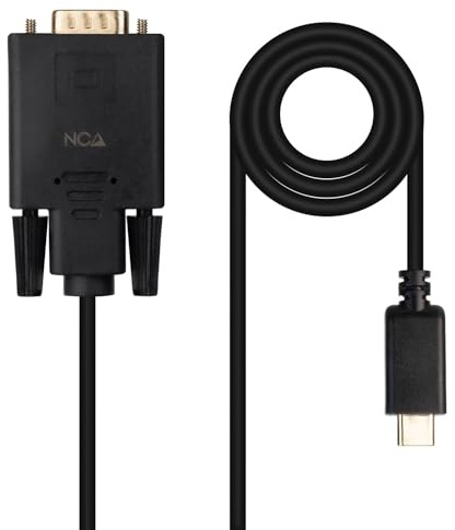 Câble convertisseur USB-C vers VGA, 1,8 m, avec connecteurs USB-C mâle et VGA mâle, idéal pour connecter des écrans externes.