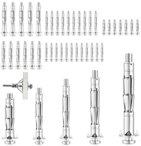 TPTGIAR Hollow Wall Anchor 40PCS Heavy Duty Plasterboard Fixings Metal Cavity Wall Fixings Anchors Rawl Plugs Masonry Screws Plasterboard Wall Plug Drywall Brick Wood Doors Thin Metal Concrete Masonry