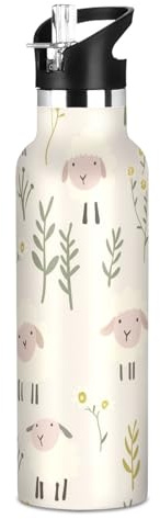 Childish Animal Sheep Ash Floral Leakproof and BPA Free Reusable Water Bottles with Handle Double Wall Vacuum Insulated for Gym Sports termo de agua para mujer