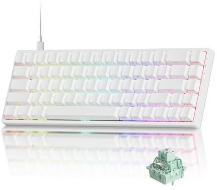 MONSGEEK FUN68 HE 65 % Hall Effect Rapid Trigger QWERTY Trådbundet tangentbord | Vitt speltangentbord magnetisk brytare, RT0.005 mm, hastighet 8 000 Hz, justerbar aktivering för FPS PC Mac