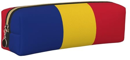EWQrtyy Flag of Romania Printing School Leather Pen Pencil Case,Zip Pouch,Accessories Holder, Stationery Bag,Back to School Gift