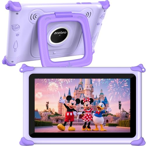 Kinder Tablet 7 Zoll Android Tablet Kinder mit WiFi, 32GB+256GB Erweiterun Kindertablet, Elternkontrolle, Kindersicherung, Quad Core, Lernspiele für Kinder vorinstalliert, Kids Tablet mit Hülle Lila