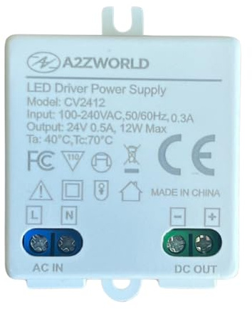 Mini alimentador transformador LED 24 V 0,5 A 12 W, voltaje constante, entrada 110 V 220 V CA 50/60 Hz, para tiras LED y luces de baja tensión DC12 V, compacto 45 x 40 x 20 mm