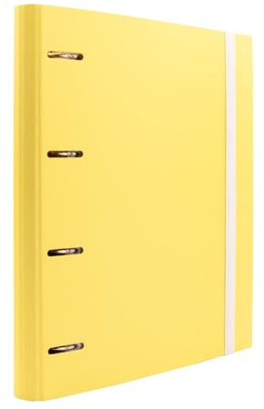 Raylu Paper - Raccoglitore 4 anelli con 6 divisori colorati e ricariche da 100 fogli A4 a griglia 4x4mm, cartella con 4 anelli dorso da 60 mm. (Giallo pastello)