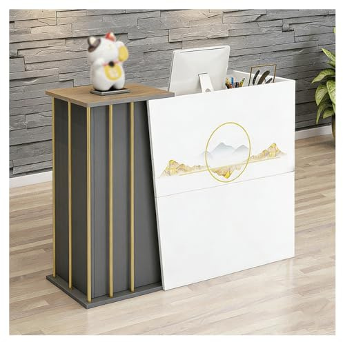 Pobbycrafm Empfangstheke,Kassentheke Klein Mit Abschließbarer Schublade Empfangstresen Kosmetik Rezeptionstheke Kassentisch mit Viel Stauraum Rezeption Schreibtisch B 90x120 cm