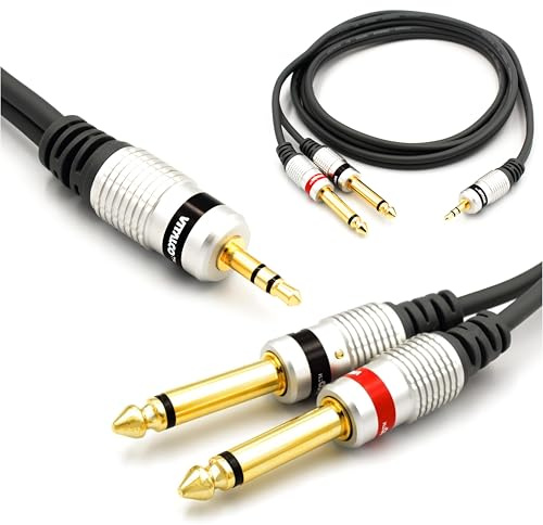 VITALCO Cavo Jack 3.5 a 2x 6.3 2m Audio Maschio AUX 3.5mm TRS Stereo a Doppio 6.35mm Mono TS Connettore Adattatore