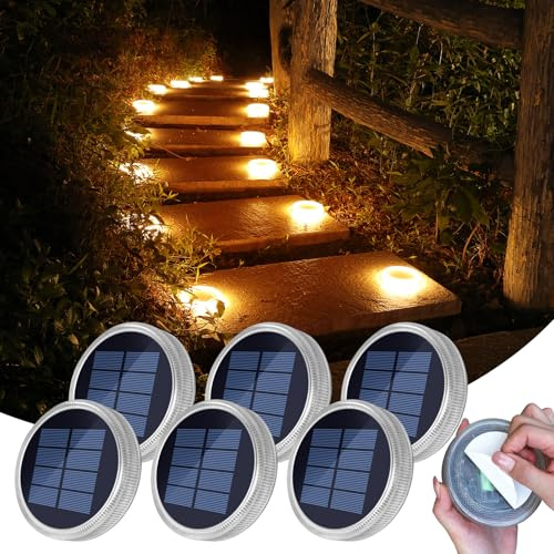 11cm 24 Led Bodenleuchte Aussen Solar Treppenbeleuchtung Hinlegen Aufkleber | Warmweiß 2700K IP68 Wetterfest Befahrbare Bodenleuchten Liegend für Garten Weg Einfahrt Stufe Gehweg Rasen (6 Stück)