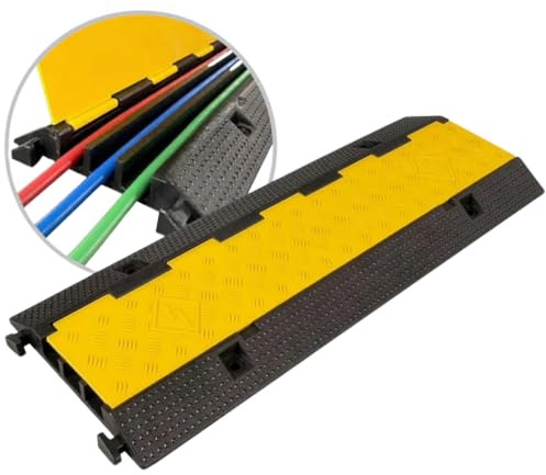 KARAT Vertex Tapis de protection de câbles à 3 canaux, jusqu'à 10 tonnes, 100 x 30 x 4,5 cm, protection contre les débordements, en caoutchouc pour parkings, entrepôts, noir et jaune