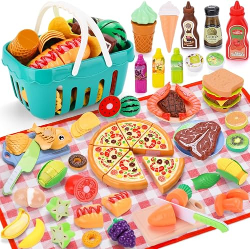 Cucina Giocattolo per Bambini,85 pcs Accessori Cucina Bambini,Gioco di Ruolo in Cucina,Utensili Cucina Bambinis con Cibo Giocattolo Piatti Cestino Pic Nic,Giochi Montessori 3 4 5 6 7 Anni