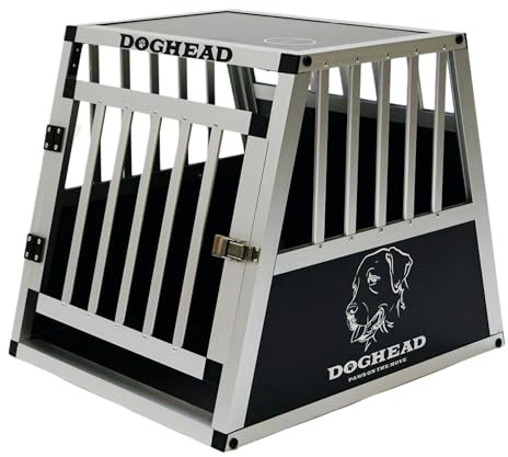 DOGHEAD Hundetransportbox Ecoline, Single 50x60x50 cm, Schwarz, Aluminium, Beidseitig Abgeschrägt 75°
