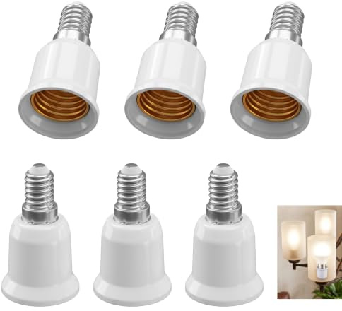 6 Stück E14 auf E27 Adapter, Lampensockel Konverter für E27 Leuchtmittel in E14 Fassung, Edison Schraubadapter aus hitzebeständigem, Geeignet für LED, Glühbirne, Halogenlampe und Energiesparlampe