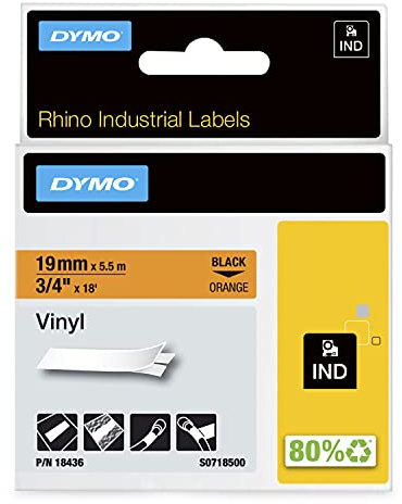 DYMO Rhino-Industrie-Vinyletiketten | 19 mm x 5,5 m | schwarz auf orange | selbstklebendes Schriftband | für DYMO Rhino und LabelManager Beschriftungsgerät