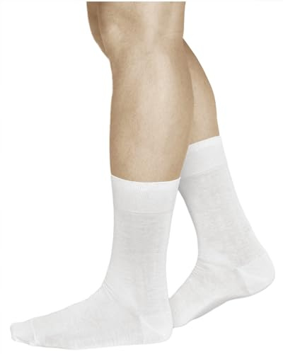 vitsocks Homme chaussette 100% COTON pur ultra fine légère (3 PAIRES) très respirante d'été mi mollet unie, blanc, 44-46