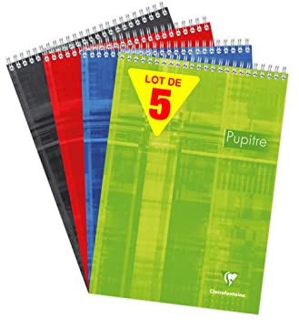 Clairefontaine 8150C CONFEZIONE DA 5 BLOC NOTES Pupitre à Spirale en-Tête - A4 21x29,7 cm - 160 pagine staccabili a tinta unita bianche- carta bianca 90g - copertina in carta laminata - colori casuali