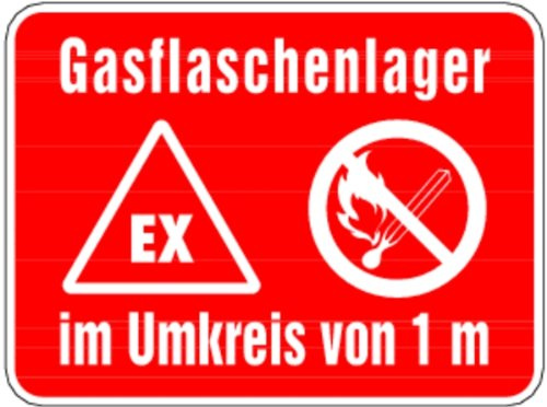 LEMAX® Hinweisschild, Gasflaschenlager, 300 x 400 mm geprägt Alu geprägt rot Aufdruckfarbe: weiß 400x300mm