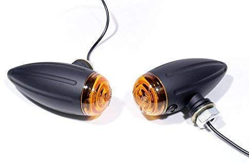Motorrad Chopper 12V Universal Bullet Blinker Mini metall schwarz grooved (2 Stück)
