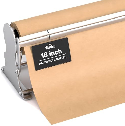 Kenley Butcher Paper Dispenser - Large Holder and Cutter for Wrapping Butcher Craft Freezer Paper Roll 18 Inch - Wall Mount or Tabletop - Carbon Steel Non-Slip Cutter with Serrated Blade - Easy to Use